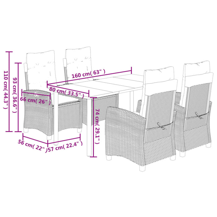 Set da Pranzo da Giardino 5 pz con Cuscini in Polyrattan Grigio 3212796