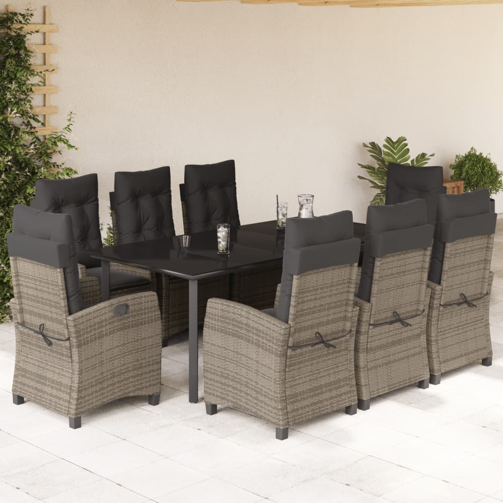 Set da Pranzo da Giardino 9 pz con Cuscini in Polyrattan Grigiocod mxl 87052