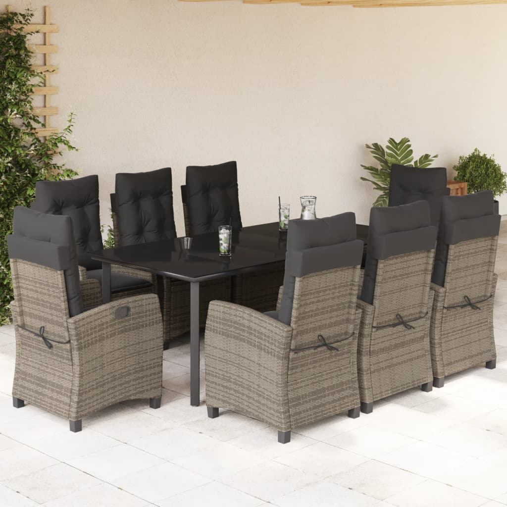 Set da Pranzo da Giardino 9 pz con Cuscini in Polyrattan Grigiocod mxl 112621