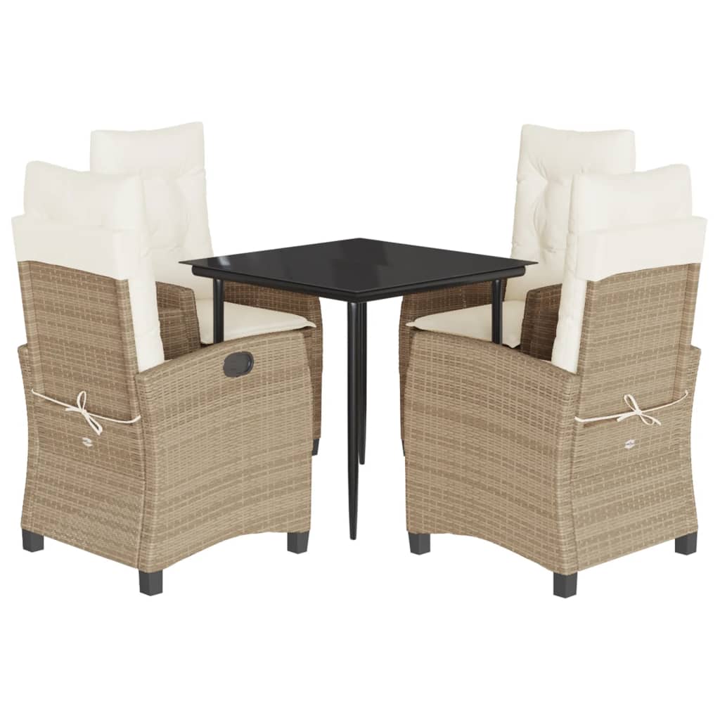 Set da Pranzo da Giardino 5 pz con Cuscini Beige in Polyrattan 3212803