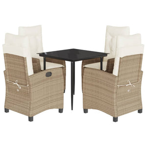 Set da Pranzo da Giardino 5 pz con Cuscini Beige in Polyrattan 3212803