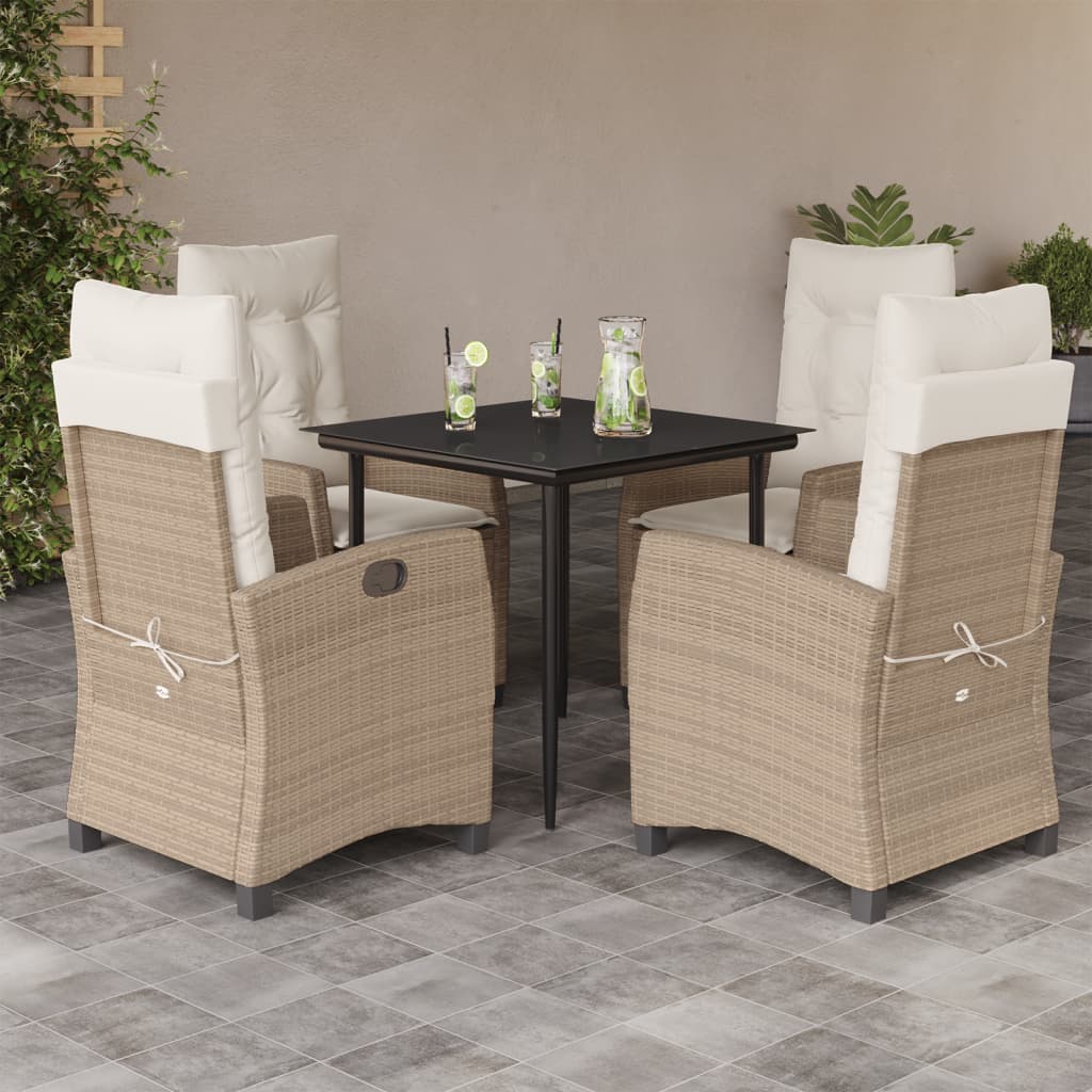 Set da Pranzo da Giardino 5 pz con Cuscini Beige in Polyrattan 3212803