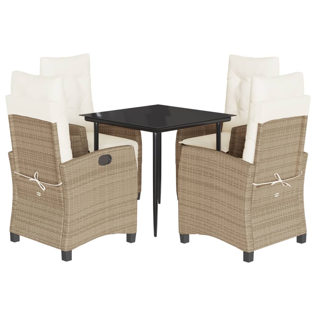 Set da Pranzo da Giardino 5 pz con Cuscini Beige in Polyrattan 3212804