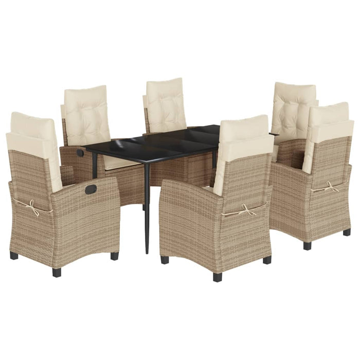 Set da Pranzo da Giardino 7 pz con Cuscini Beige in Polyrattan 3212807