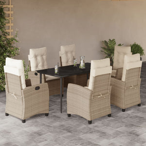 Set da Pranzo da Giardino 7 pz con Cuscini Beige in Polyrattan 3212807