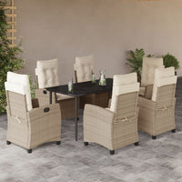 Set da Pranzo da Giardino 7 pz con Cuscini Beige in Polyrattan 3212808