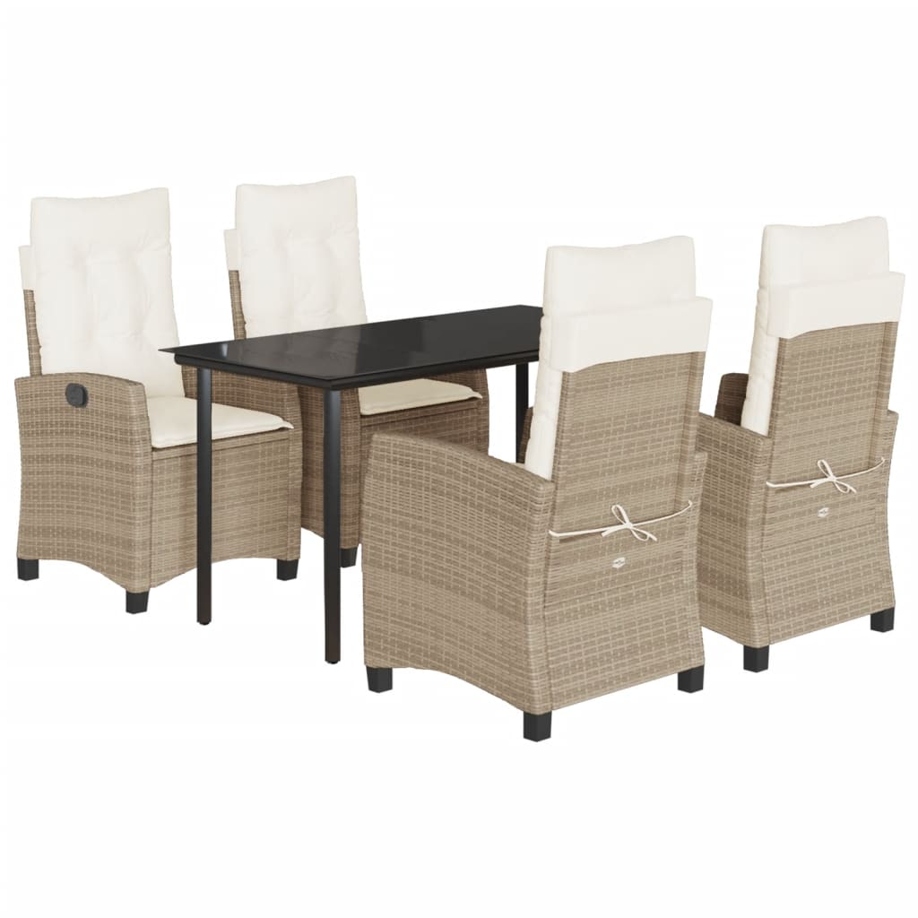 Set da Pranzo da Giardino 5 pz con Cuscini Beige in Polyrattancod mxl 111051