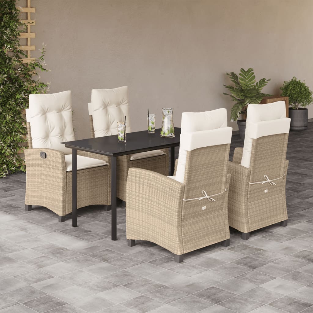 Set da Pranzo da Giardino 5 pz con Cuscini Beige in Polyrattancod mxl 111051