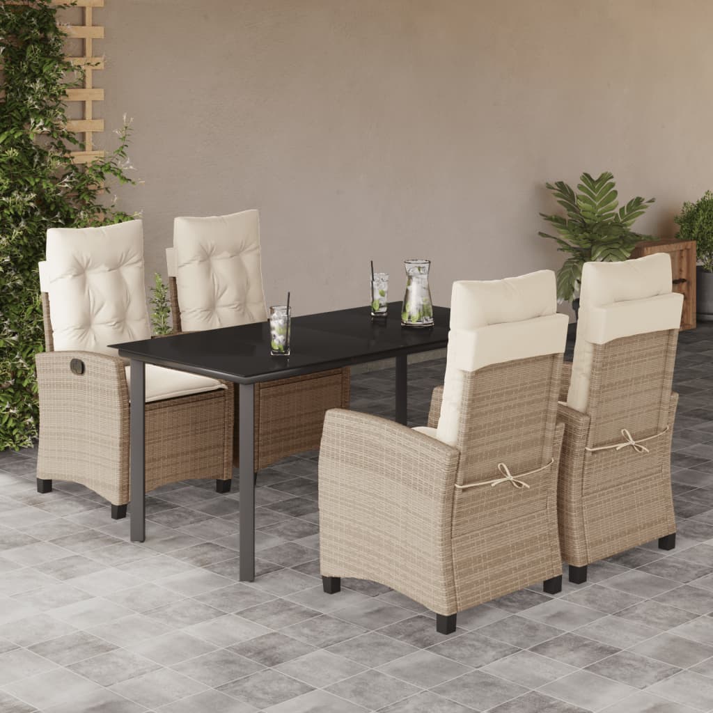 Set da Pranzo da Giardino 5 pz con Cuscini Beige in Polyrattancod mxl 87027