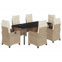 Set da Pranzo da Giardino 7 pz con Cuscini Beige in Polyrattan 3212819