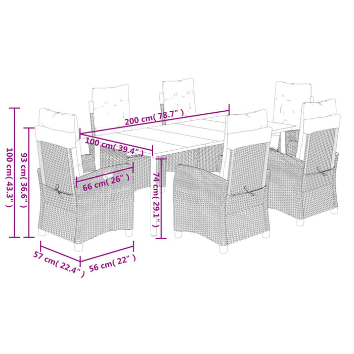 Set da Pranzo da Giardino 7 pz con Cuscini Beige in Polyrattan 3212819