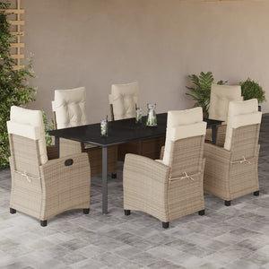 Set da Pranzo da Giardino 7 pz con Cuscini Beige in Polyrattan 3212819