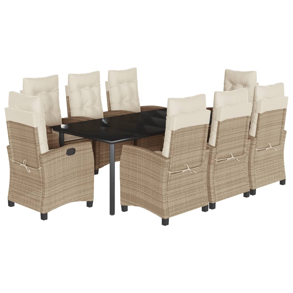 Set da Pranzo da Giardino 9 pz con Cuscini Beige in Polyrattan 3212821