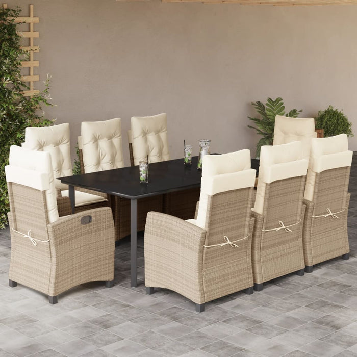 Set da Pranzo da Giardino 9 pz con Cuscini Beige in Polyrattan 3212821