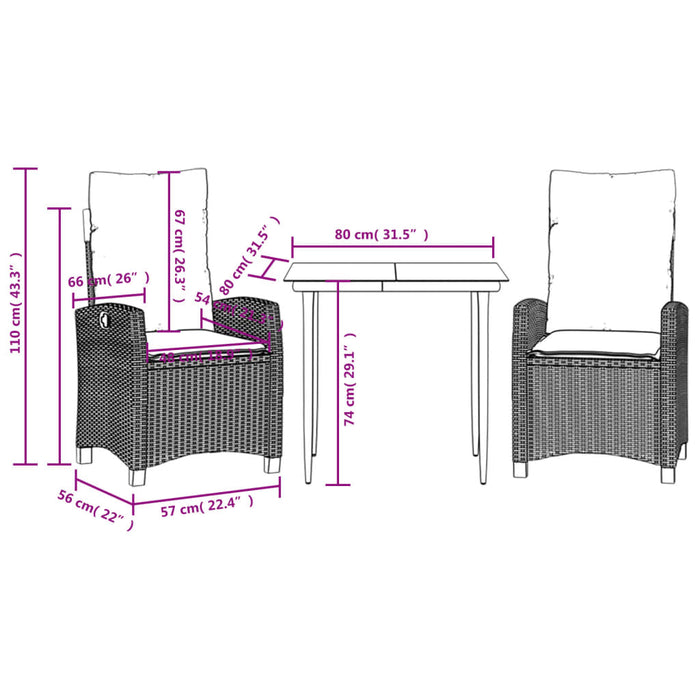 Set Pranzo da Giardino 3 pz con Cuscini Beige Misto Polyrattan 3212822