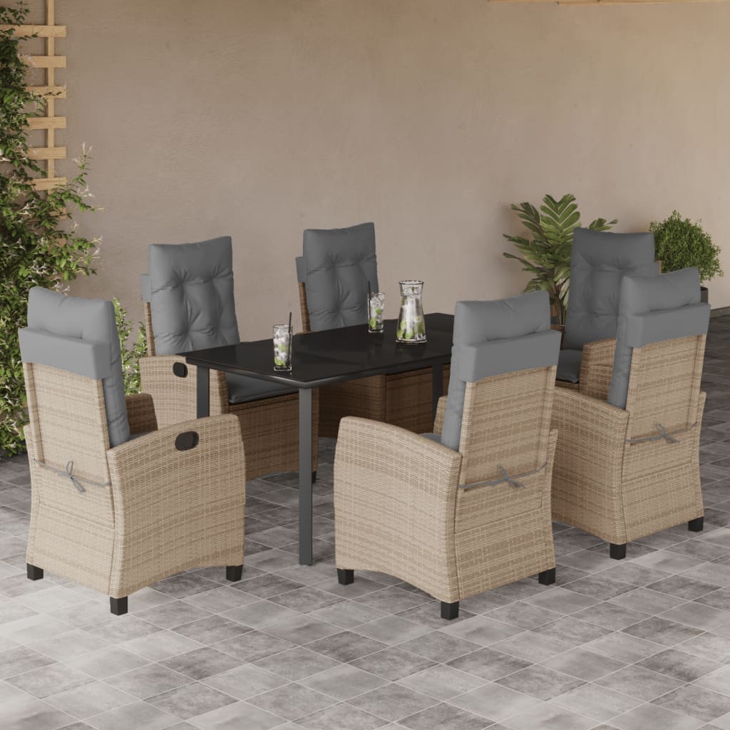 Set Pranzo da Giardino 7 pz con Cuscini Beige Misto Polyrattan 3212838