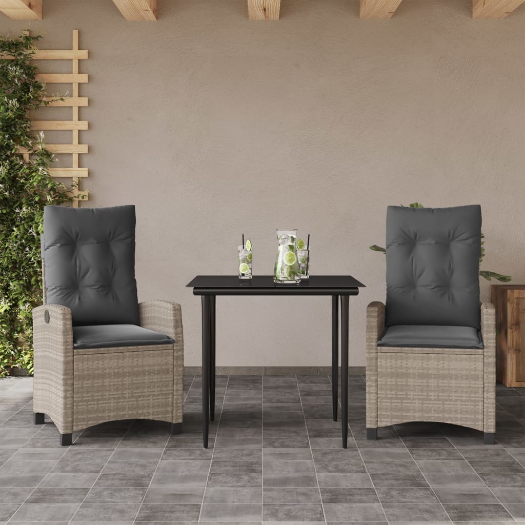 Set Pranzo da Giardino 3pz con Cuscini Grigio Chiaro Polyrattancod mxl 87301