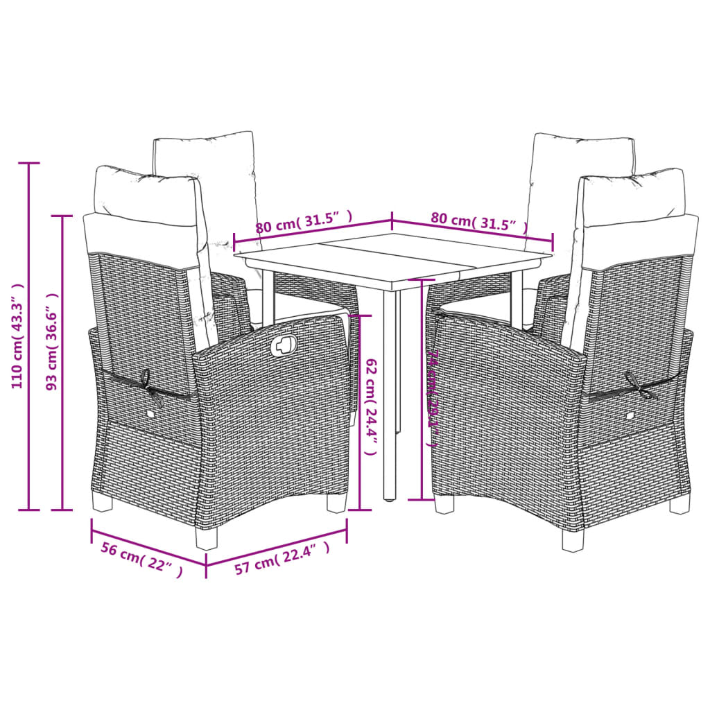 Set Pranzo da Giardino 5pz con Cuscini Grigio Chiaro Polyrattan 3212853