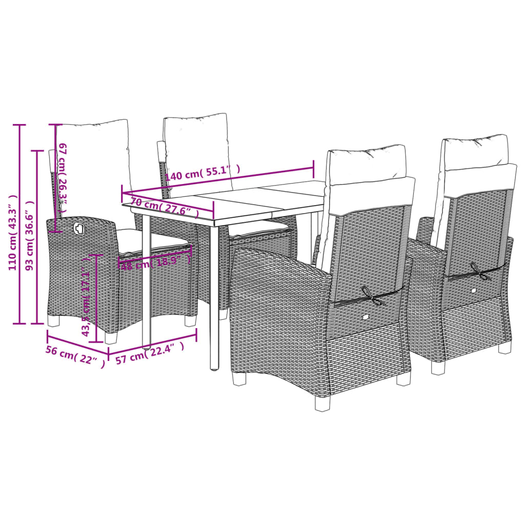 Set Pranzo da Giardino 5pz con Cuscini Grigio Chiaro Polyrattan 3212855