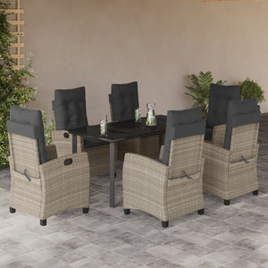 Set da Pranzo da Giardino 7 pz Cuscini Polyrattan Grigio Chiarocod mxl 111033