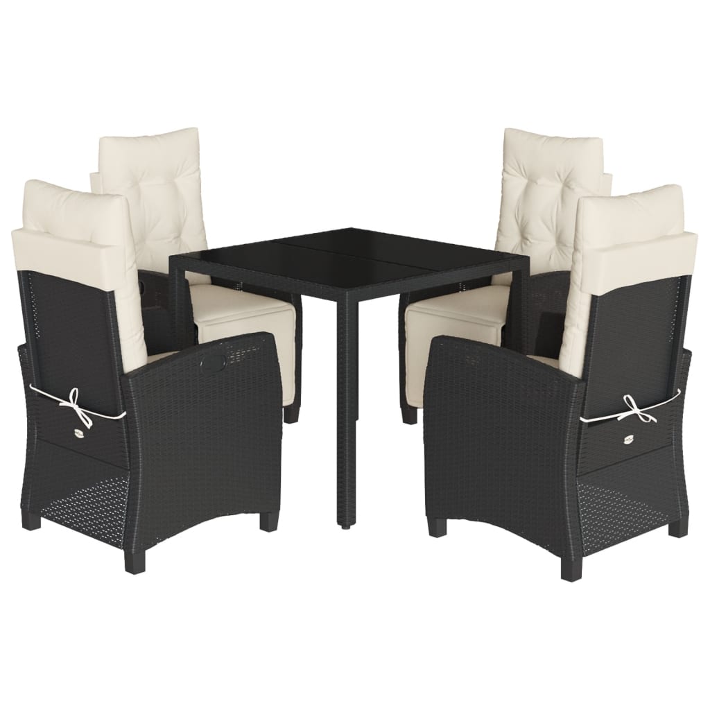 Set da Pranzo da Giardino 5 pz Nero con Cuscini in Polyrattancod mxl 111008