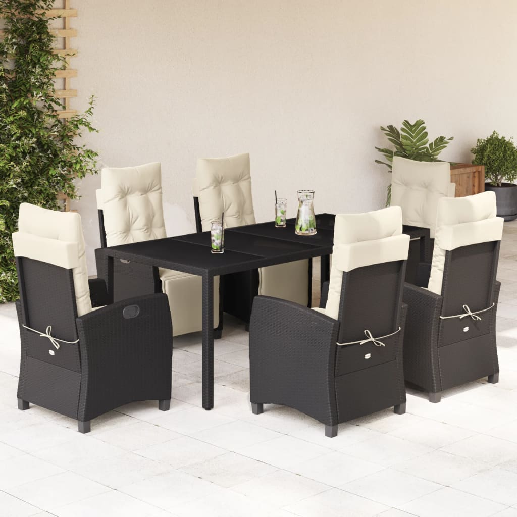 Set da Pranzo da Giardino 7 pz Nero con Cuscini in Polyrattan 3212886