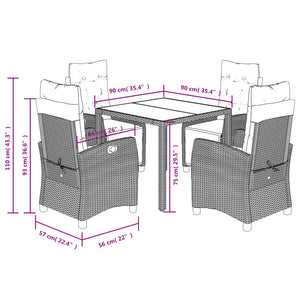 Set da Pranzo da Giardino 5 pz Nero con Cuscini in Polyrattan 3212889