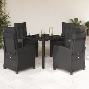 Set da Pranzo da Giardino 5 pz Nero con Cuscini in Polyrattan 3212889