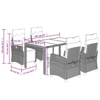 Set da Pranzo da Giardino 5 pz Nero con Cuscini in Polyrattan 3212890