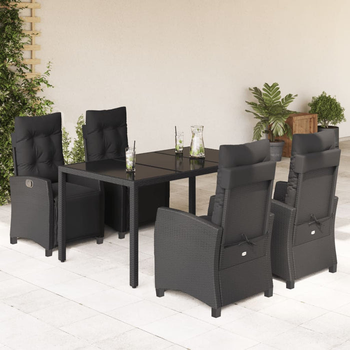 Set da Pranzo da Giardino 5 pz Nero con Cuscini in Polyrattan 3212890