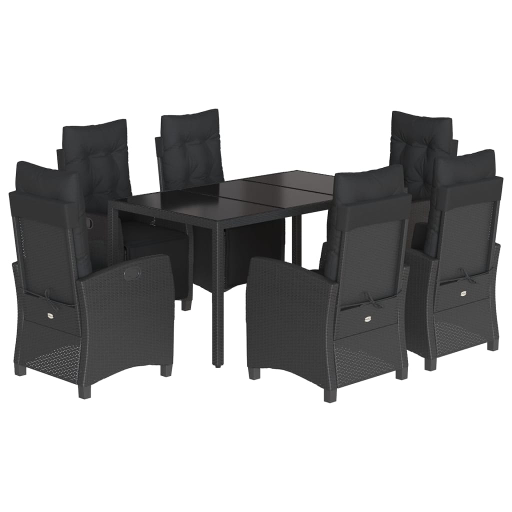 Set da Pranzo da Giardino 7 pz Nero con Cuscini in Polyrattan 3212891