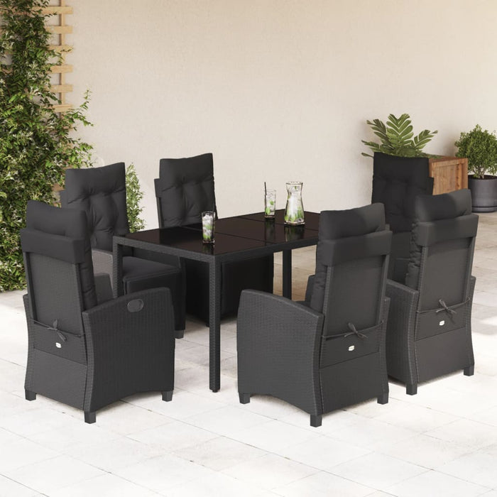 Set da Pranzo da Giardino 7 pz Nero con Cuscini in Polyrattan 3212891