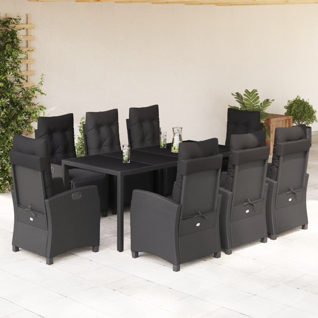 Set da Pranzo da Giardino 9 pz con Cuscini Nero in Polyrattan 3212893