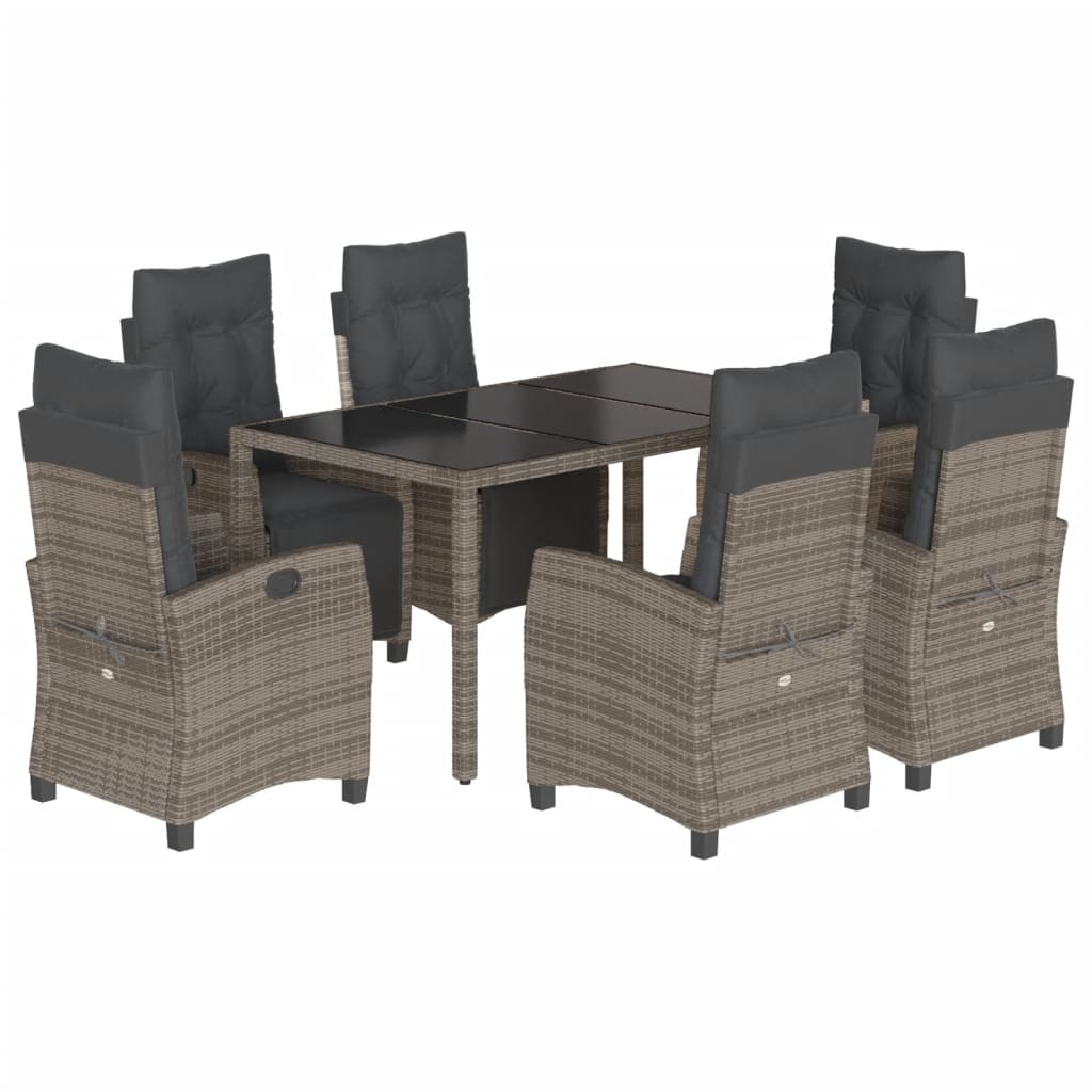 Set da Pranzo da Giardino 7 pz con Cuscini in Polyrattan Grigio 3212897