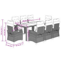 Set da Pranzo da Giardino 9 pz con Cuscini in Polyrattan Grigio 3212899