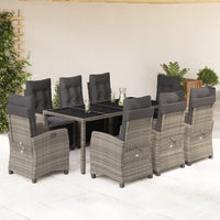 Set da Pranzo da Giardino 9 pz con Cuscini in Polyrattan Grigio 3212899