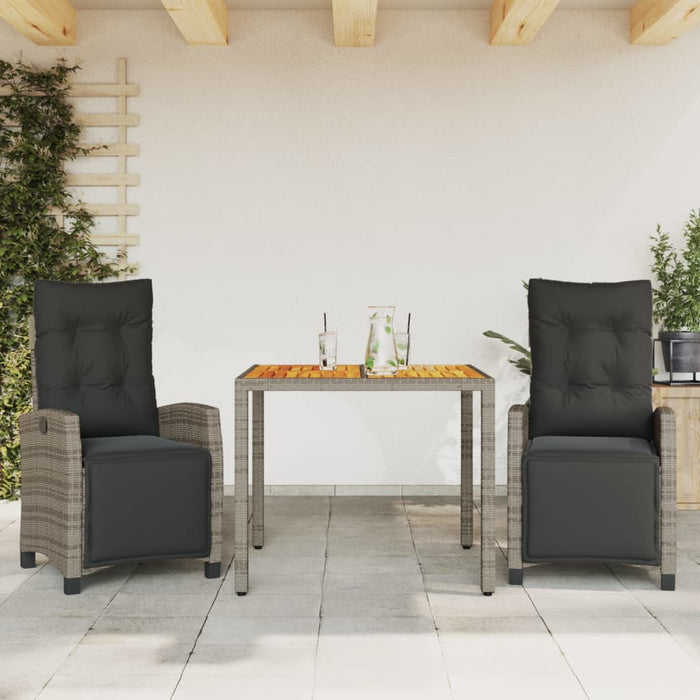 Set da Pranzo da Giardino 3 pz con Cuscini in Polyrattan Grigiocod mxl 111007