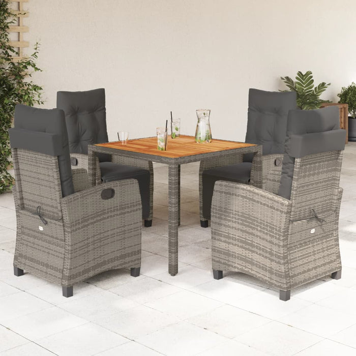 Set da Pranzo da Giardino 5 pz con Cuscini in Polyrattan Grigiocod mxl 87002