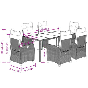 Set da Pranzo da Giardino 7 pz con Cuscini in Polyrattan Grigio 3212916