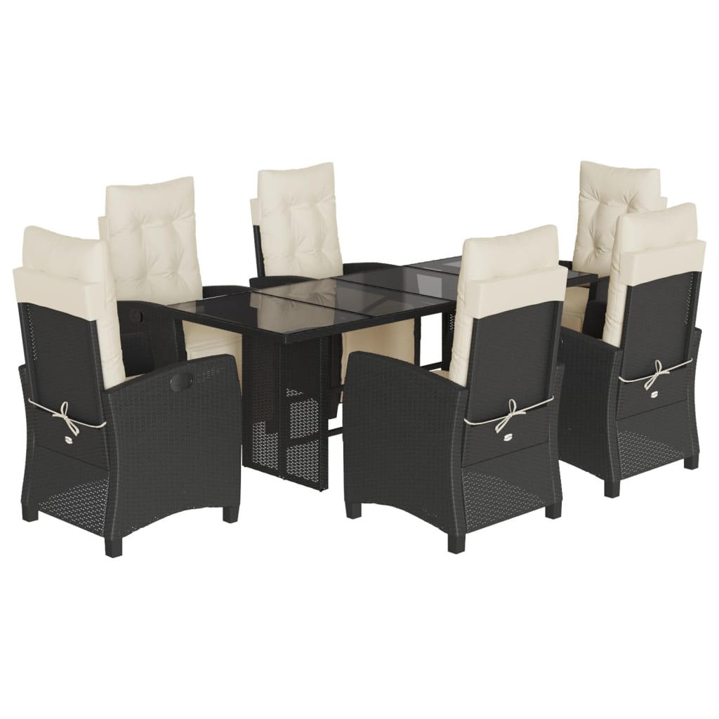 Set da Pranzo da Giardino 7 pz Nero con Cuscini in Polyrattan 3212918