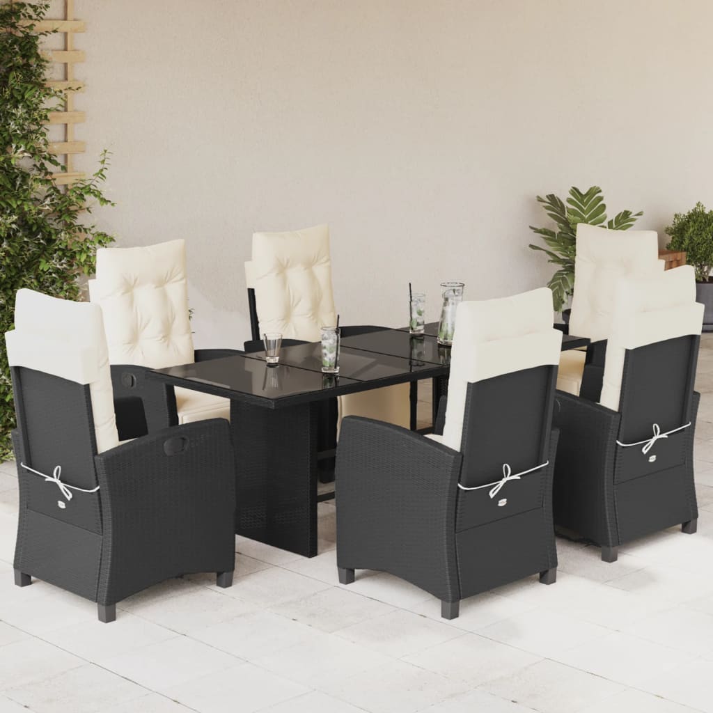 Set da Pranzo da Giardino 7 pz Nero con Cuscini in Polyrattan 3212918