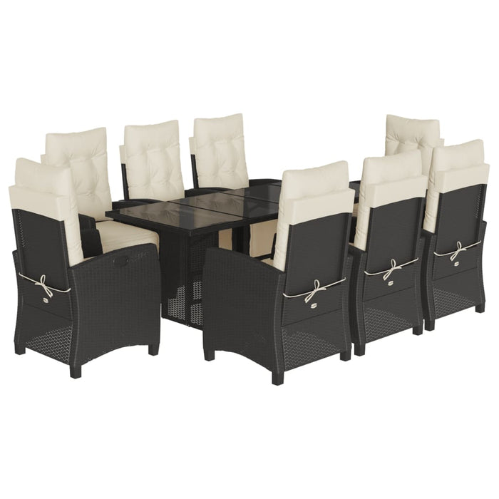 Set da Pranzo da Giardino 9 pz con Cuscini Nero in Polyrattan 3212919