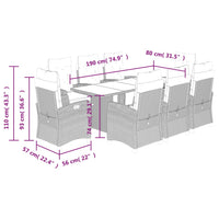 Set da Pranzo da Giardino 9 pz con Cuscini Nero in Polyrattan 3212919