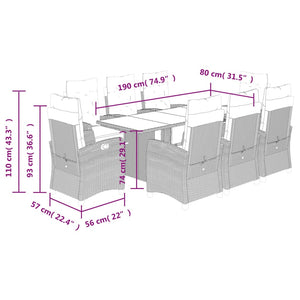 Set da Pranzo da Giardino 9 pz con Cuscini Nero in Polyrattan 3212919