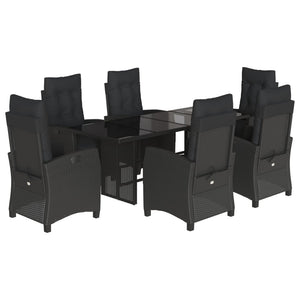 Set da Pranzo da Giardino 7 pz Nero con Cuscini in Polyrattan 3212920