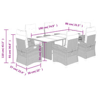 Set da Pranzo da Giardino 7 pz Nero con Cuscini in Polyrattan 3212920