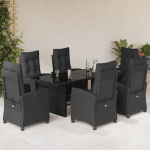 Set da Pranzo da Giardino 7 pz Nero con Cuscini in Polyrattan 3212920