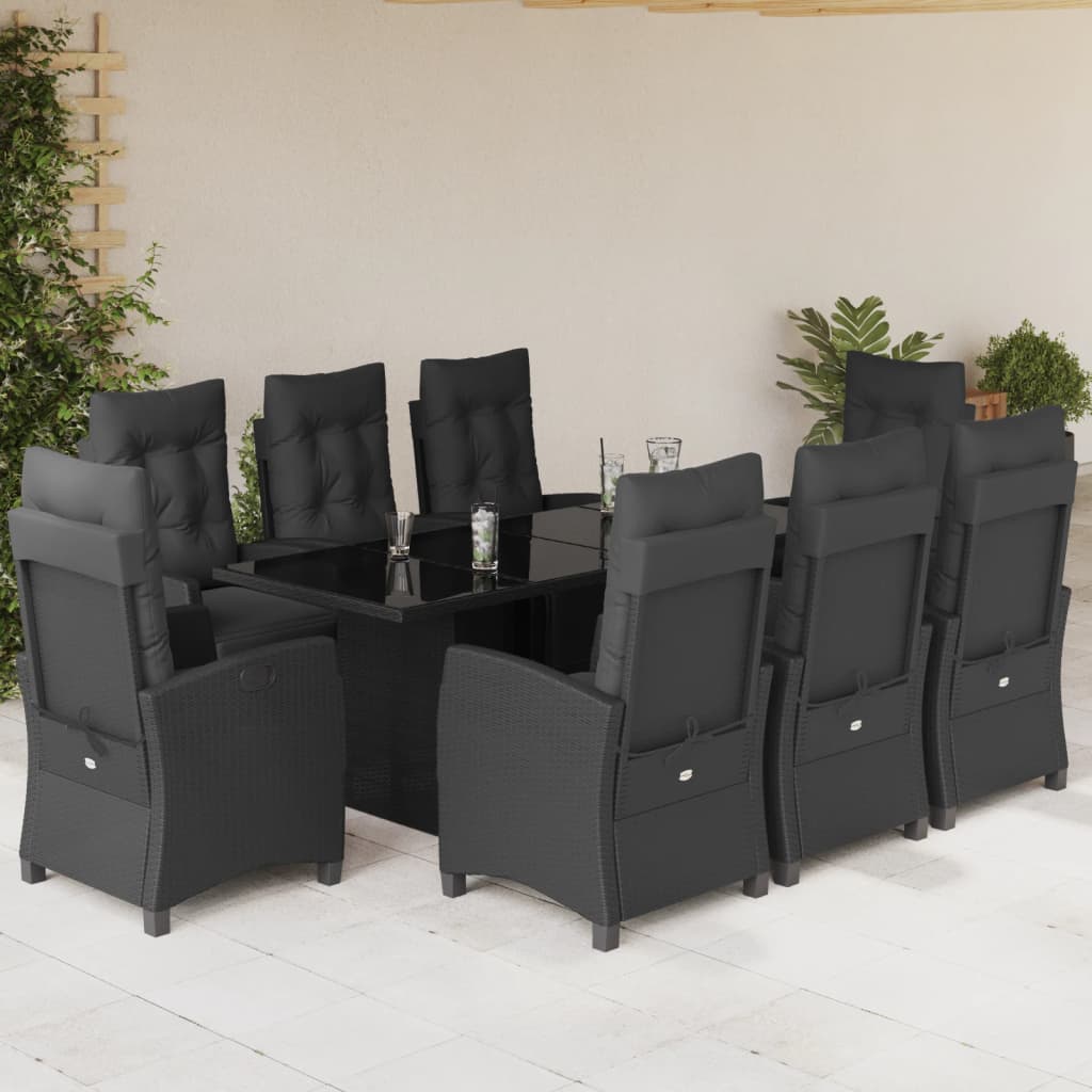 Set da Pranzo da Giardino 9 pz con Cuscini Nero in Polyrattan 3212921