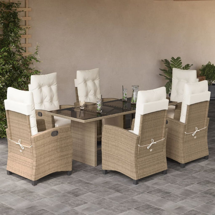 Set da Pranzo da Giardino 7 pz con Cuscini Beige in Polyrattan 3212926