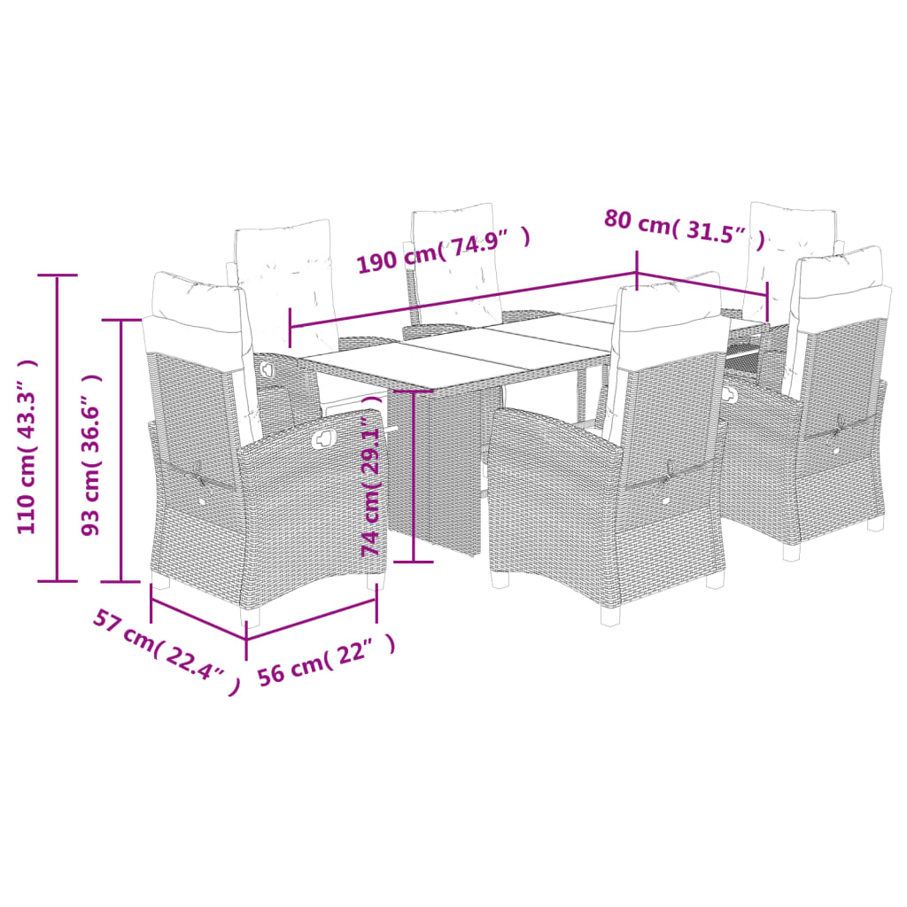 Set Pranzo da Giardino 7 pz con Cuscini Beige Misto Polyrattan 3212928